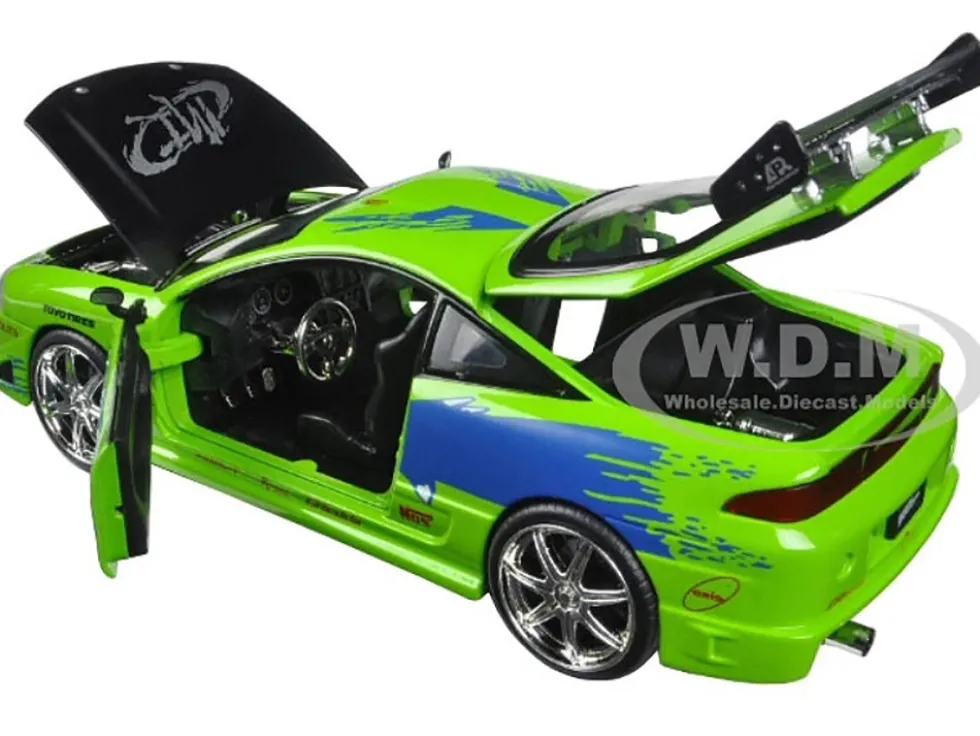 Brian's Mitsubishi Eclipse Green with Black Hood and Graphics "The Fast and The Furious" (2001) Movie "25 Years of Fast & Furious" Series 1/24 Diecast Model Car by Jada
