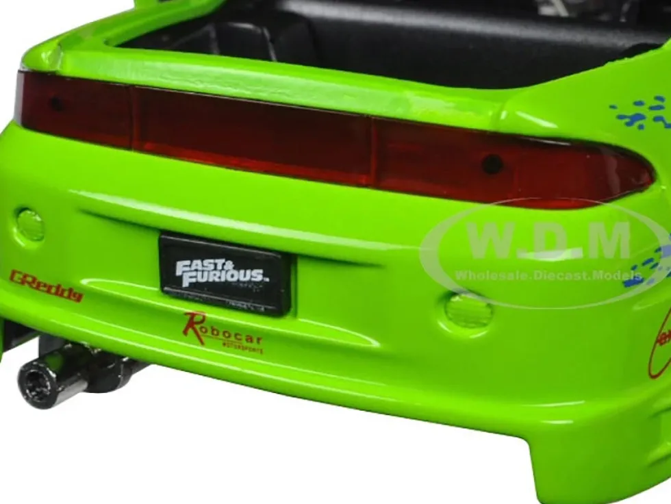 Brian's Mitsubishi Eclipse Green with Black Hood and Graphics "The Fast and The Furious" (2001) Movie "25 Years of Fast & Furious" Series 1/24 Diecast Model Car by Jada