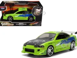 Brian's Mitsubishi Eclipse Green with Graphics (Damaged Version) "25 Years of Fast & Furious" "The Fast and the Furious" (2001) Movie 1/32 Diecast Model Car by Jada