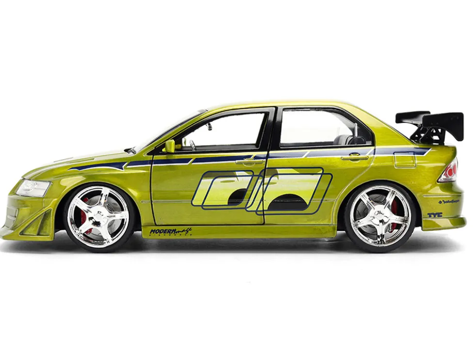 Brian's Mitsubishi Lancer Evolution VII Green Color Brush Finish "2 Fast 2 Furious" (2003) Movie "25 Years of Fast & Furious" Series 1/24 Diecast Model Car by Jada