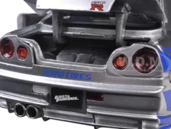 Brian's Nissan GTR Skyline R34 RHD (Right Hand Drive) Silver with Blue Stripes "Fast & Furious 25th Anniversary" Series 1/24 Diecast Model Car by Jada