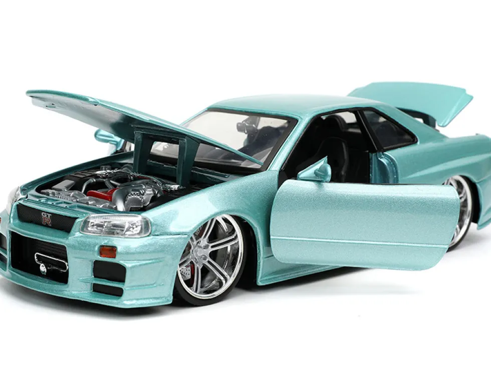 Brian's Nissan Skyline GT-R BNR34 RHD Right Hand Drive Turquoise Metallic Fast & Furious Movie 1/24 Diecast Model Car Jada 32608