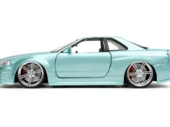 Brian's Nissan Skyline GT-R BNR34 RHD Right Hand Drive Turquoise Metallic Fast & Furious Movie 1/24 Diecast Model Car Jada 32608
