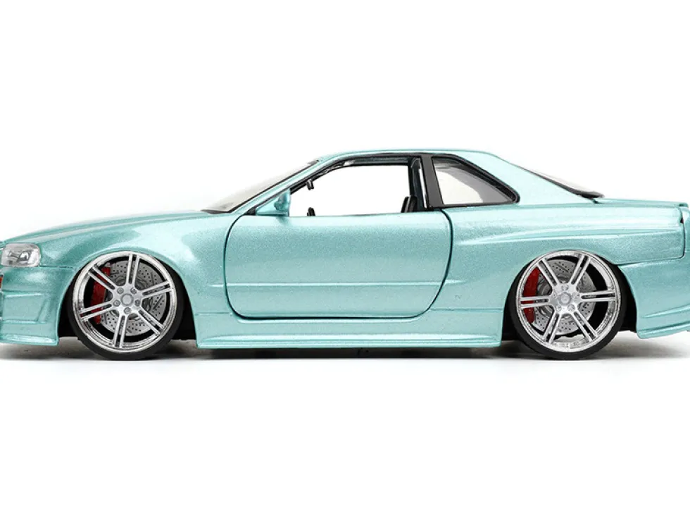 Brian's Nissan Skyline GT-R BNR34 RHD Right Hand Drive Turquoise Metallic Fast & Furious Movie 1/24 Diecast Model Car Jada 32608