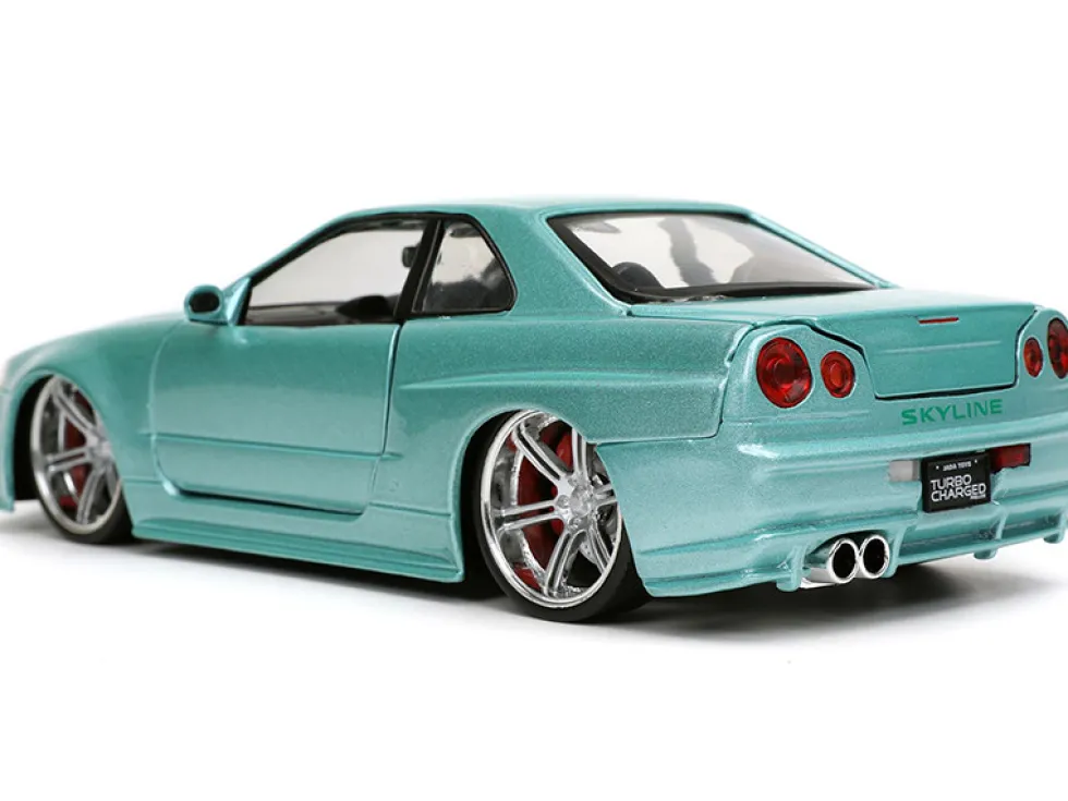 Brian's Nissan Skyline GT-R BNR34 RHD Right Hand Drive Turquoise Metallic Fast & Furious Movie 1/24 Diecast Model Car Jada 32608