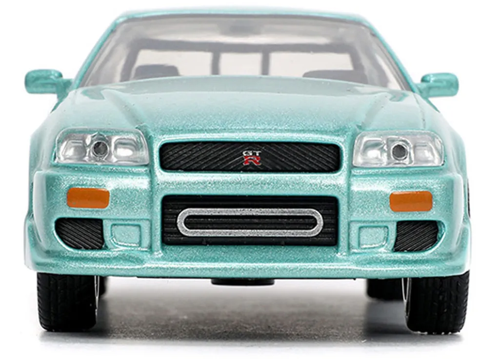 Brian's Nissan Skyline GT-R (BNR34) RHD (Right Hand Drive) Turquoise Metallic "Fast & Furious" Movie 1/32 Diecast Model Car by Jada