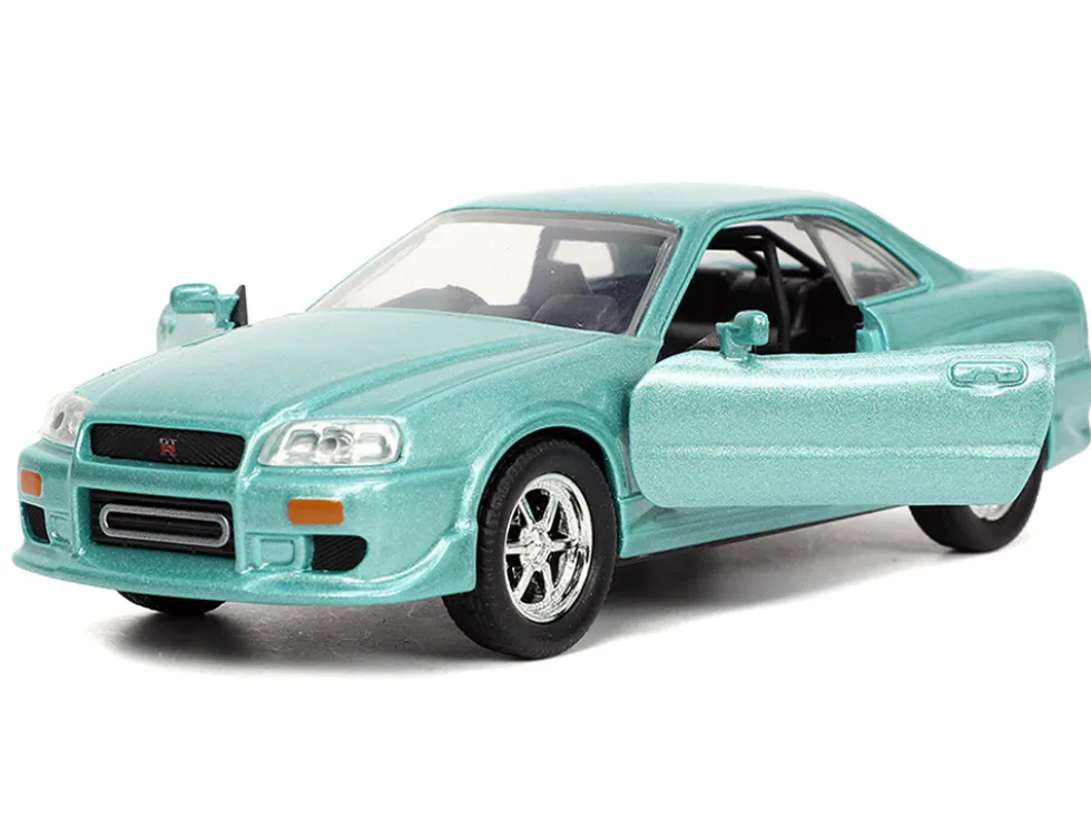 Brian's Nissan Skyline GT-R (BNR34) RHD (Right Hand Drive) Turquoise Metallic "Fast & Furious" Movie 1/32 Diecast Model Car by Jada