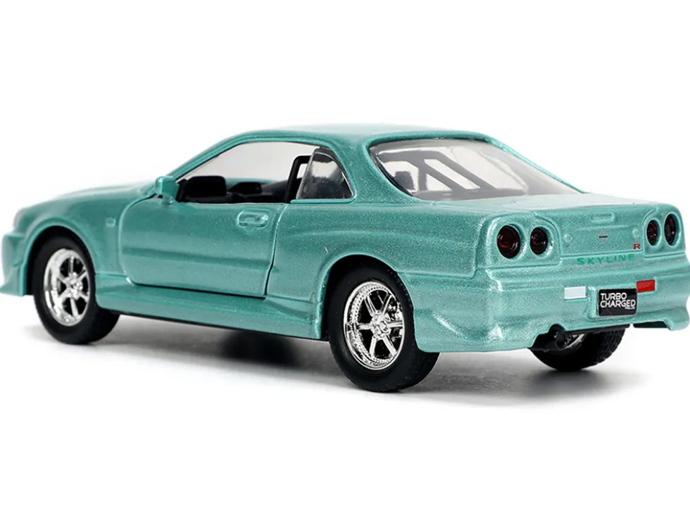 Brian's Nissan Skyline GT-R (BNR34) RHD (Right Hand Drive) Turquoise Metallic "Fast & Furious" Movie 1/32 Diecast Model Car by Jada