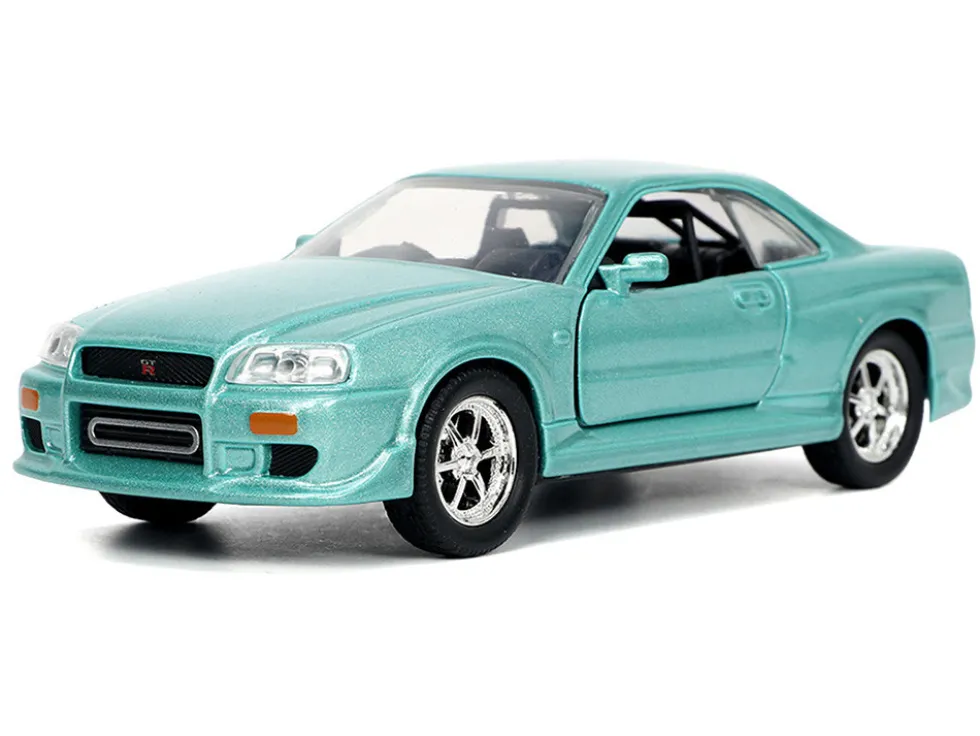 Brian's Nissan Skyline GT-R (BNR34) RHD (Right Hand Drive) Turquoise Metallic "Fast & Furious" Movie 1/32 Diecast Model Car by Jada