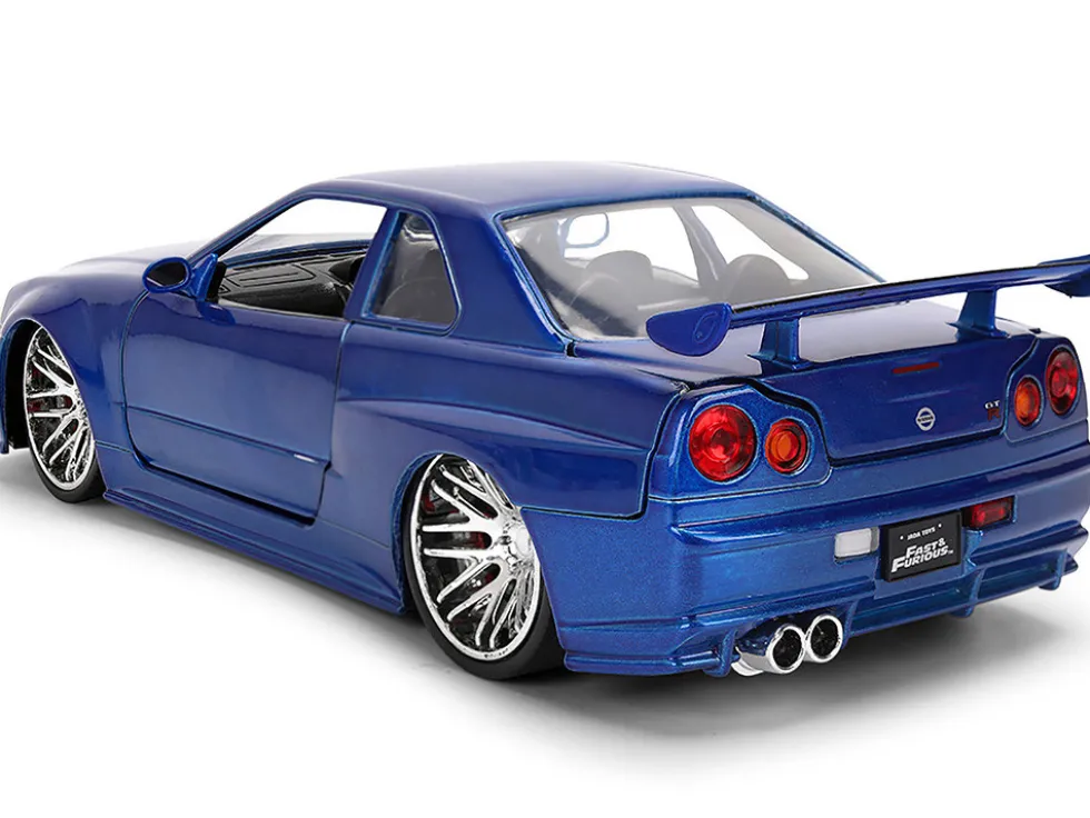 Brian's Nissan Skyline GT-R (R34) RHD (Right Hand Drive) Blue Color Brush Finish 25 Years of Fast & Furious Anniversary "2 Fast 2 Furious" (2003) Movie "Fast & Furious" Series 1/24 Diecast Model Car by Jada
