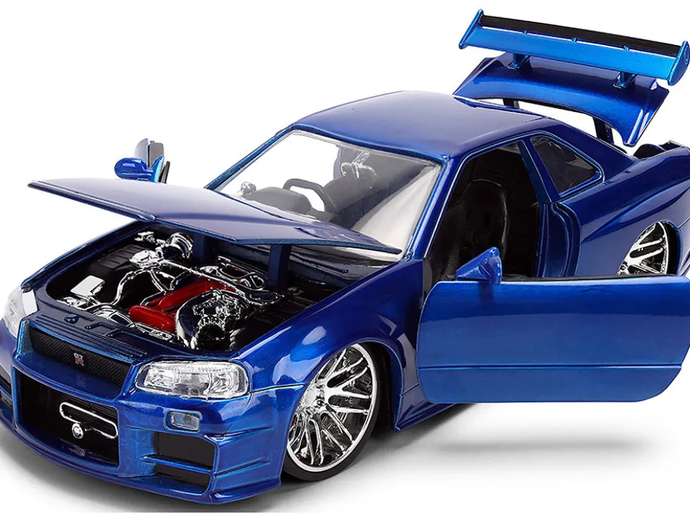 Brian's Nissan Skyline GT-R (R34) RHD (Right Hand Drive) Blue Color Brush Finish 25 Years of Fast & Furious Anniversary "2 Fast 2 Furious" (2003) Movie "Fast & Furious" Series 1/24 Diecast Model Car by Jada