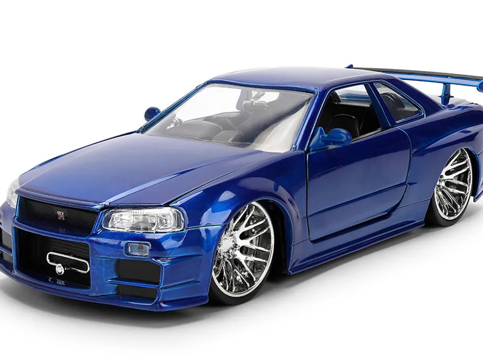 Brian's Nissan Skyline GT-R (R34) RHD (Right Hand Drive) Blue Color Brush Finish 25 Years of Fast & Furious Anniversary "2 Fast 2 Furious" (2003) Movie "Fast & Furious" Series 1/24 Diecast Model Car by Jada