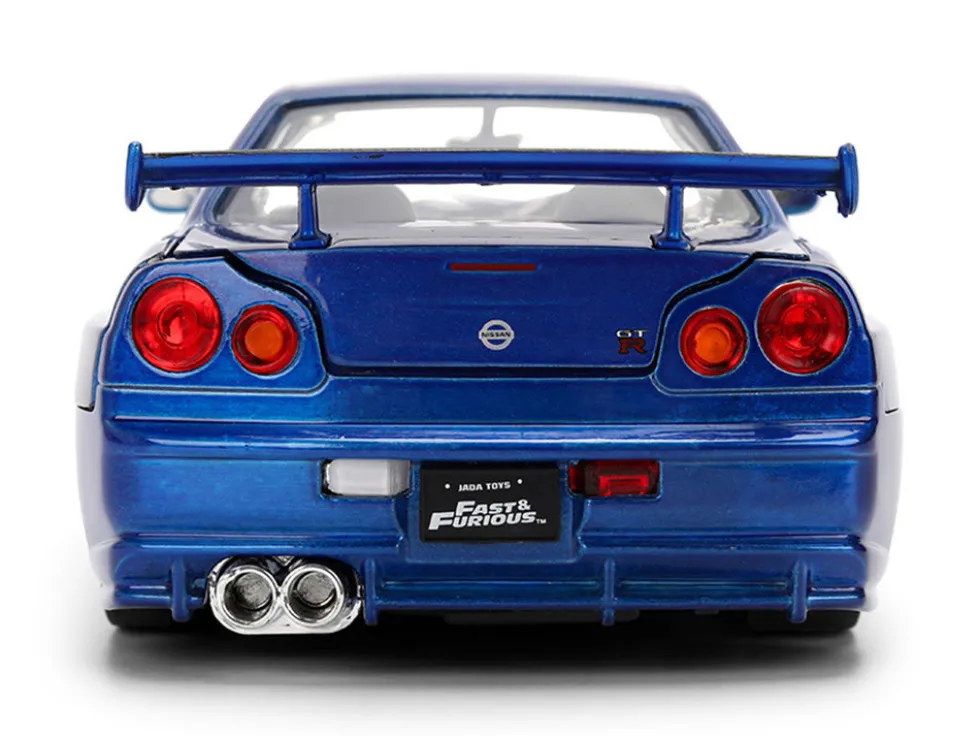 Brian's Nissan Skyline GT-R (R34) RHD (Right Hand Drive) Blue Color Brush Finish 25 Years of Fast & Furious Anniversary "2 Fast 2 Furious" (2003) Movie "Fast & Furious" Series 1/24 Diecast Model Car by Jada