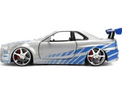 Brian's Nissan Skyline GT-R (R34) RHD (Right Hand Drive) Silver Color Brush Finish with Blue Stripes 