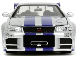 Brian's Nissan Skyline GT-R (R34) Silver Metallic with Blue Stripes and Suki's Honda S2000 Pink with Graphics Set of 2 Cars 