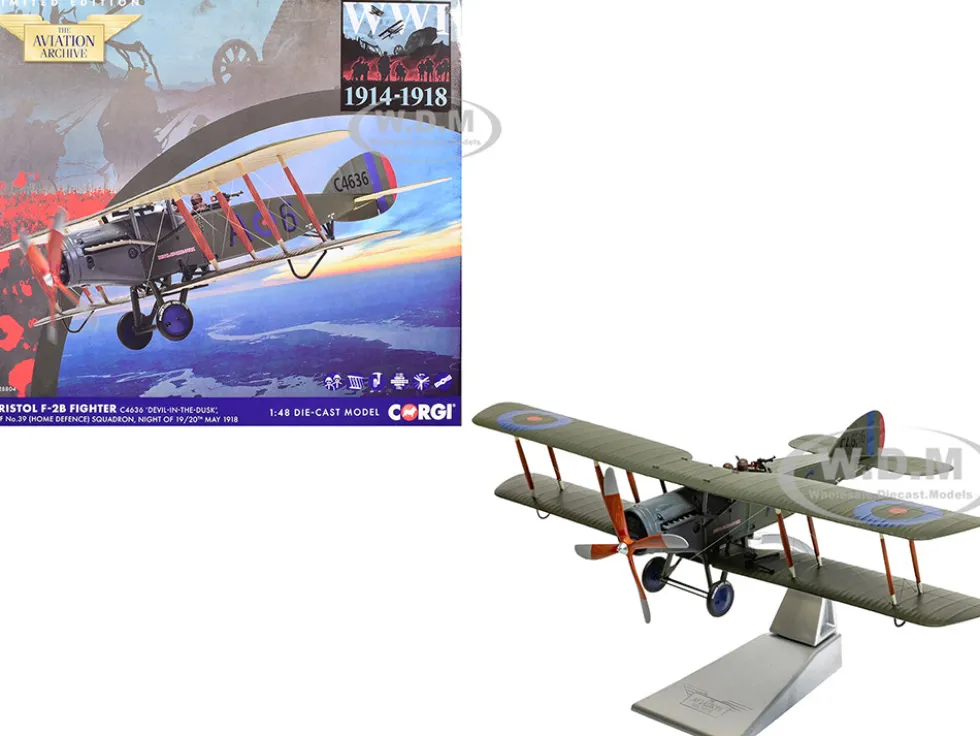 Bristol F-2B Fighter Aircraft "C4636, Devil-in-the-Dusk, No. 39 Squadron" (1918) Royal Flying Corps "The Aviation Archive" Series 1/48 Diecast Model by Corgi