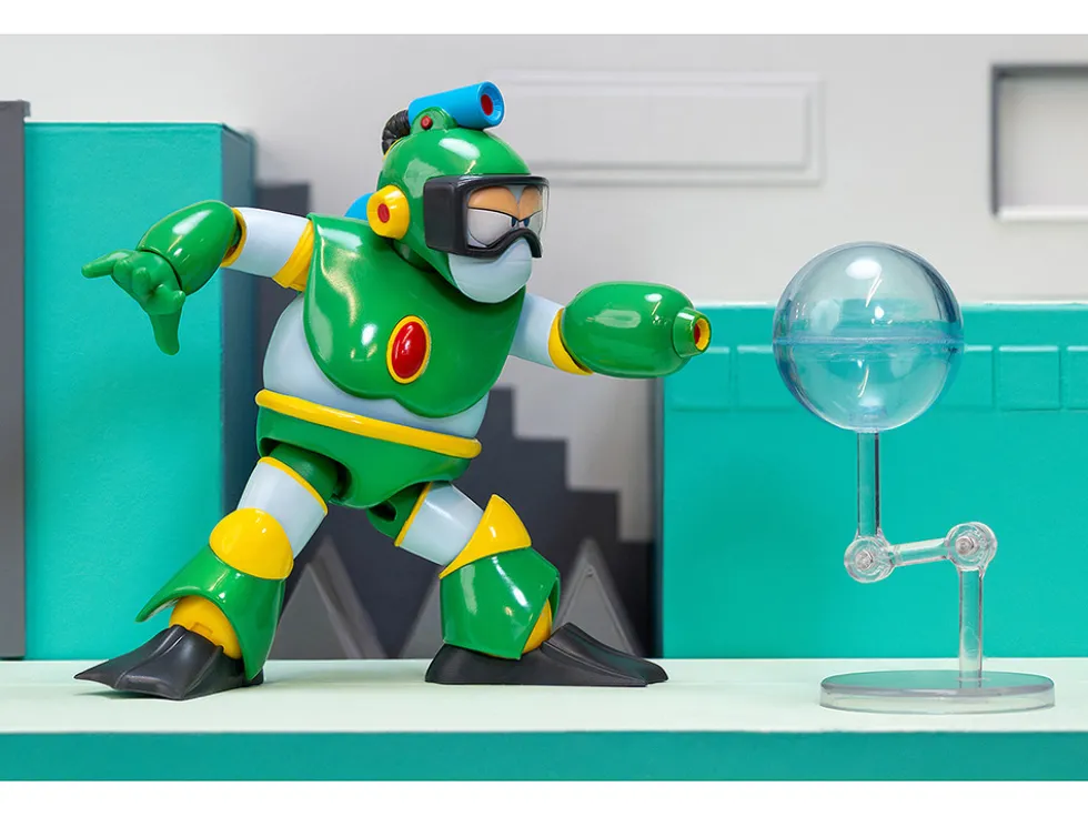 Bubble Man 5" Moveable Figure (Deluxe Version) with Accessories and Alternate Head and Hands "Mega Man" (1987) Video Game Model by Jada