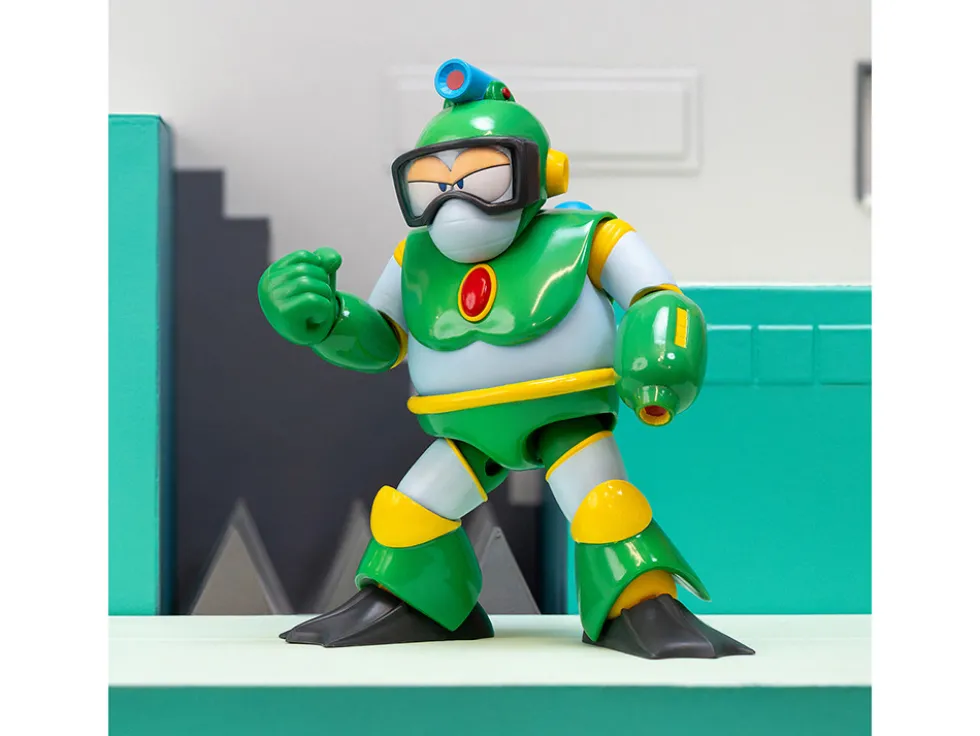 Bubble Man 5" Moveable Figure (Deluxe Version) with Accessories and Alternate Head and Hands "Mega Man" (1987) Video Game Model by Jada
