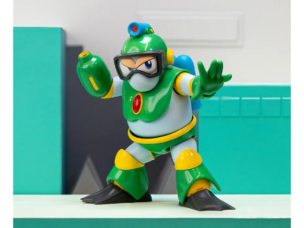 Bubble Man 5" Moveable Figure (Deluxe Version) with Accessories and Alternate Head and Hands "Mega Man" (1987) Video Game Model by Jada