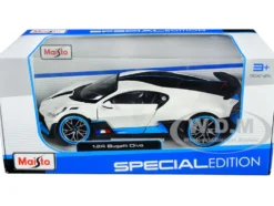 Bugatti Divo Satin White Metallic with Carbon and Blue Accents Special Edition 1/24 Diecast Model Car Maisto 31526w