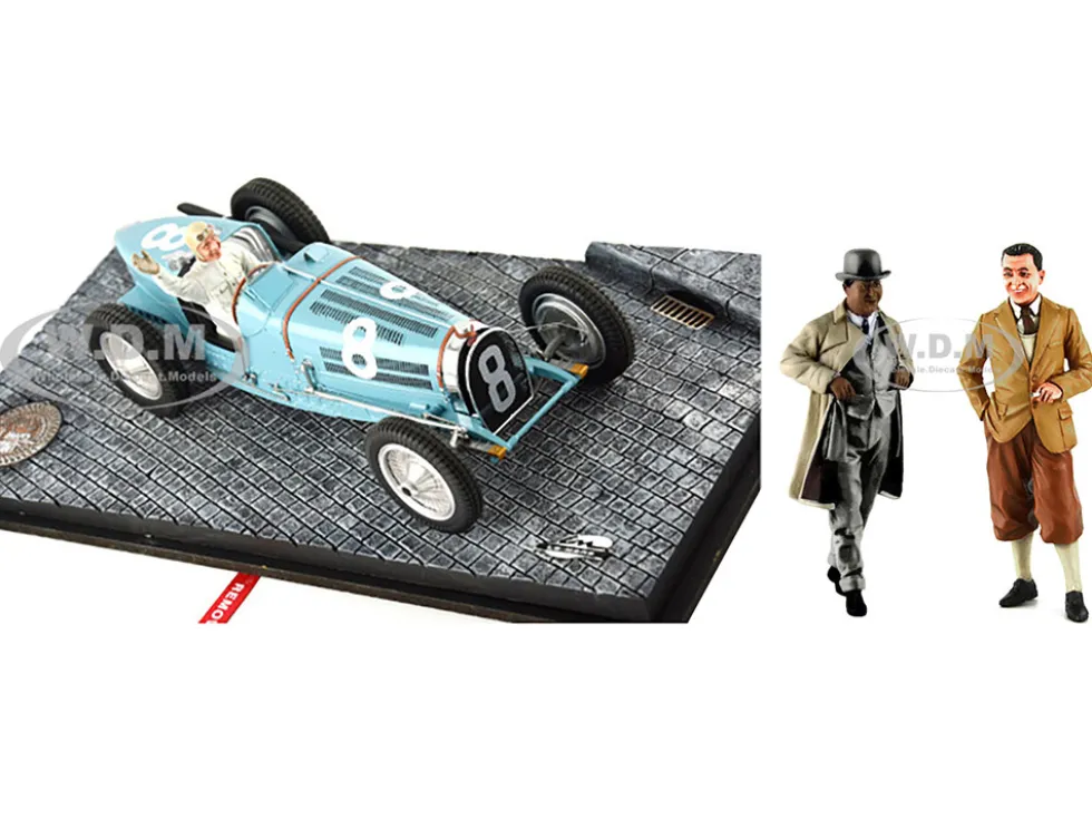 Bugatti T59 #8 Rene Dreyfus 3rd Place Monaco GP 1934 Driver Mounted Etorre Bugatti Jean Bugatti Figures 1/18 Models Le Mans Miniatures FLM1800028M
