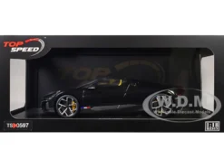 Bugatti W16 Mistral Black with Yellow Interior 1/18 Model Car by Top Speed