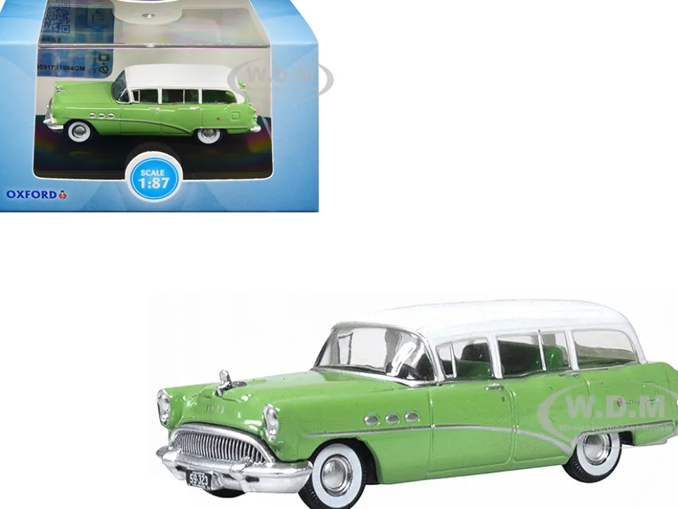 1954 Buick Century Estate Wagon Willow Green and White 1/87 HO Scale Diecast Model Car Oxford Diecast 87BCE54003