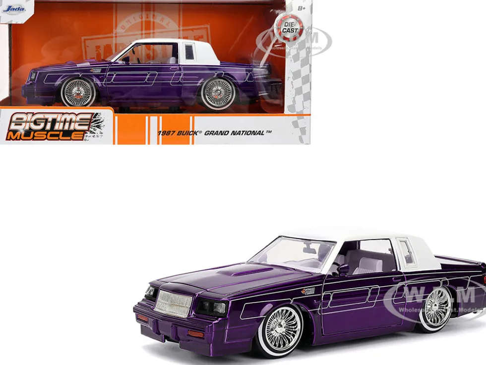 1987 Buick Grand National Candy Purple with Graphics and White Top and Interior "Bigtime Muscle" Series 1/24 Diecast Model Car by Jada
