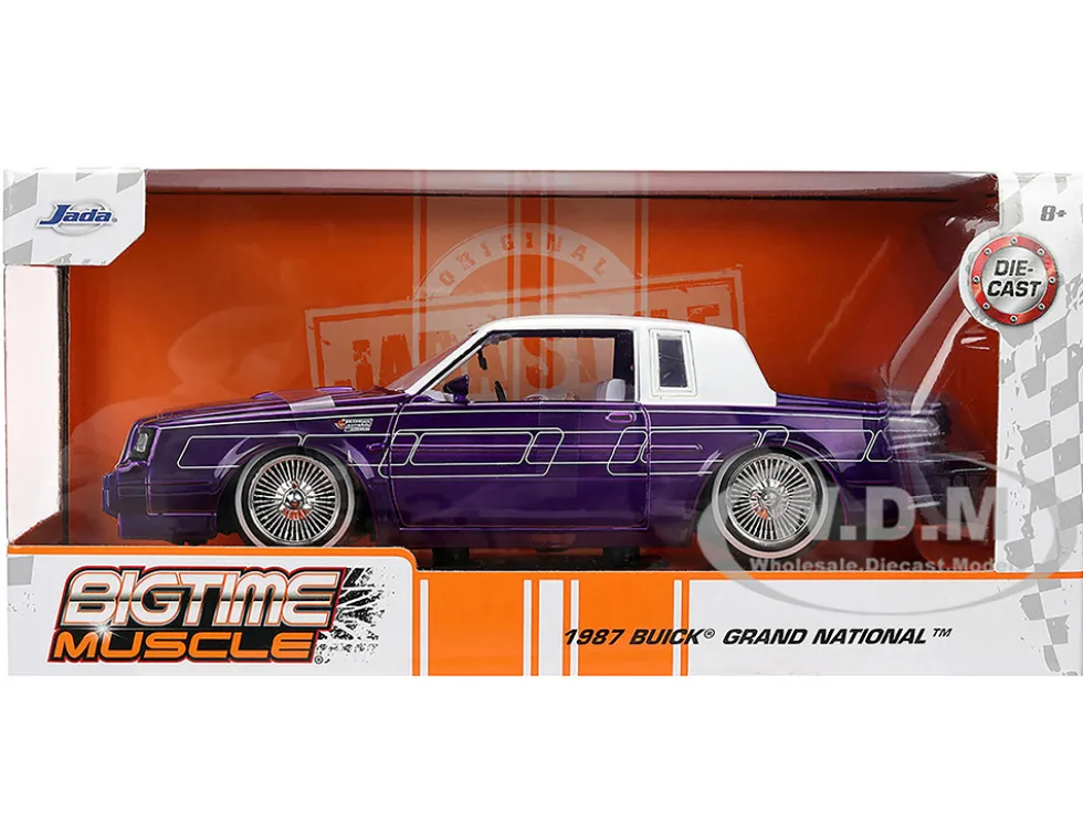 1987 Buick Grand National Candy Purple with Graphics and White Top and Interior "Bigtime Muscle" Series 1/24 Diecast Model Car by Jada