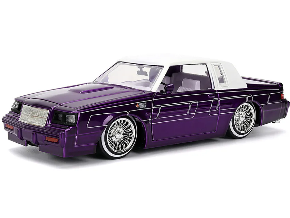 1987 Buick Grand National Candy Purple with Graphics and White Top and Interior "Bigtime Muscle" Series 1/24 Diecast Model Car by Jada