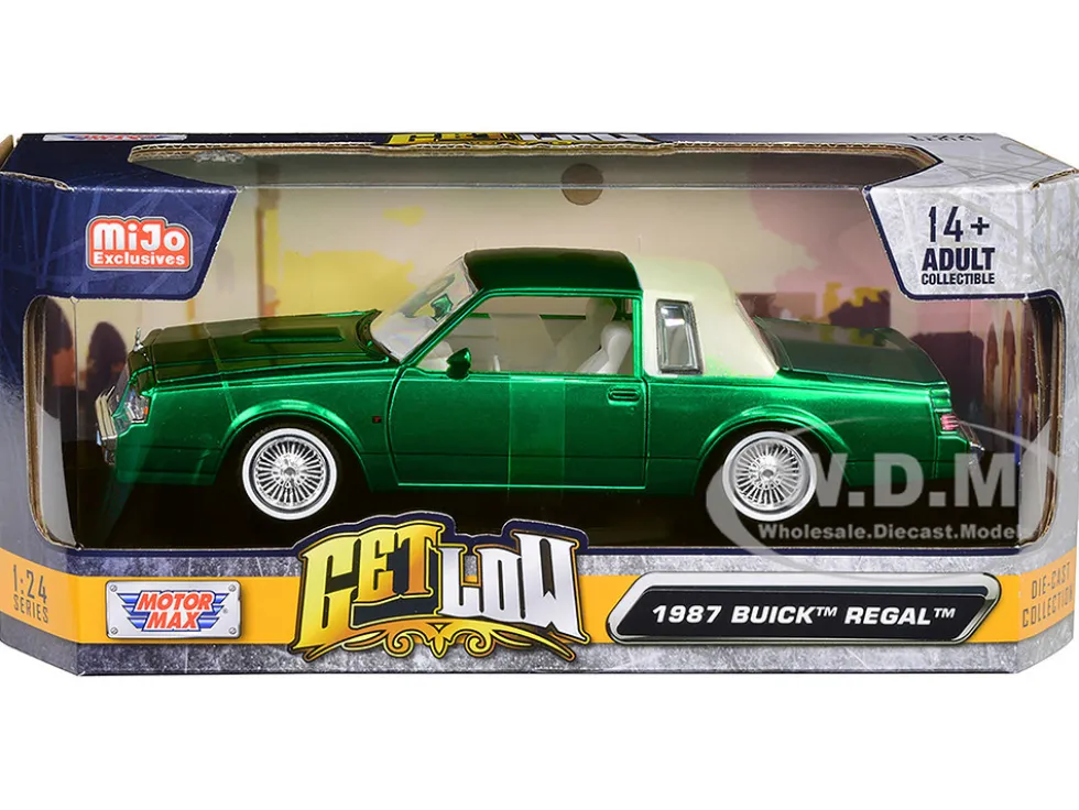 1987 Buick Regal Green Metallic with White Interior Get Low Series 1/24 Diecast Model Car Motormax 79023GRB