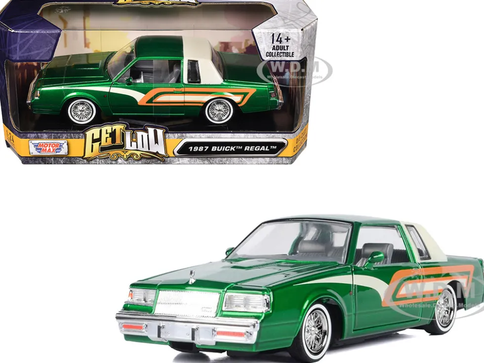 1987 Buick Regal 3.8 SFI Turbo Green Metallic Cream with Graphics Get Low Series 1/24 Diecast Model Car Motormax 79023
