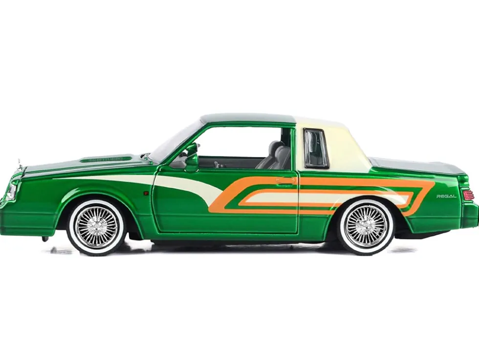 1987 Buick Regal 3.8 SFI Turbo Green Metallic Cream with Graphics Get Low Series 1/24 Diecast Model Car Motormax 79023