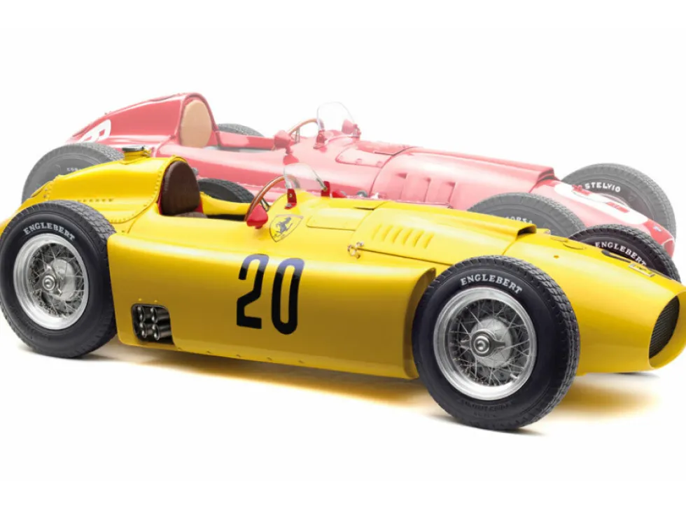 Bundle 2 Cars 1956 Ferrari D50 #20 Andre Pilette 6th Place Grand Prix Belgium Yellow 1955 Ferrari Lancia D50 #6 Alberto Ascari Winner Grand Prix Turin Italy Red Limited Edition 1000 pieces Worldwide 1/18 Diecast Model Cars CMC 184