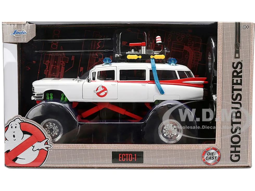 1959 Cadillac Ambulance Ecto-1 "Ghostbusters" (1984) Movie Monster Truck Version "Hollywood Rides" Series 1/24 Diecast Model Car by Jada