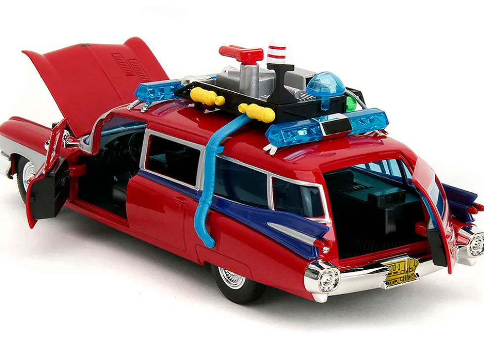 1959 Cadillac Ambulance Ecto-1 Red "Transformers" TV Series - "Ghostbusters" (1984) Movie Crossover "Hollywood Rides" Series 1/24 Diecast Model Car by Jada