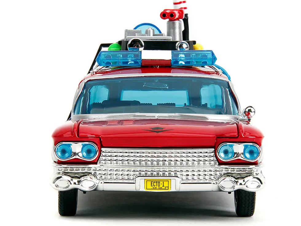 1959 Cadillac Ambulance Ecto-1 Red "Transformers" TV Series - "Ghostbusters" (1984) Movie Crossover "Hollywood Rides" Series 1/24 Diecast Model Car by Jada