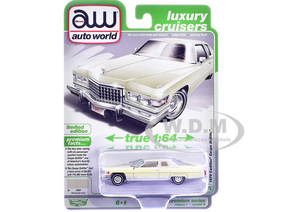 1976 Cadillac Coupe DeVille Phoenician Ivory "Luxury Cruisers" Series 1/64 Diecast Model Car by Auto World