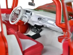 1959 Cadillac Eldorado Ambulance Red with White Top Malibu Beach Rescue Weathered with Surfboards on Roof Surf Shark 1/18 Diecast Model Car Auto World AW312