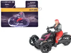 Can-Am Ryker 3-Wheel Motorcycle Pink Punk and Black with Driver Figure 1/32 Diecast Model by BRP Models