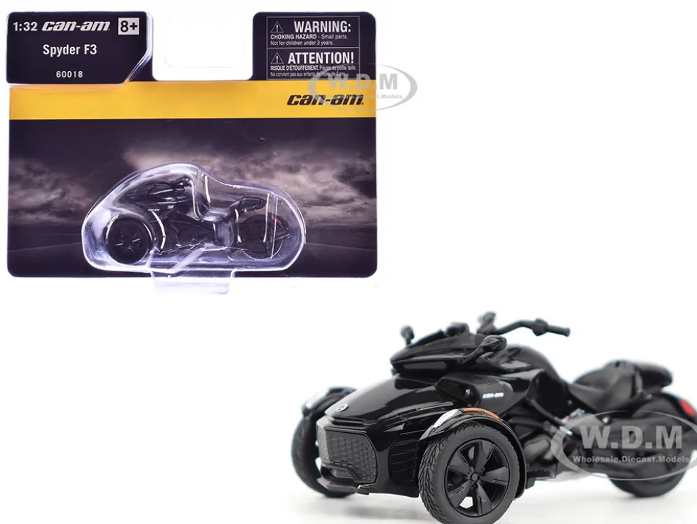 Can-Am Spyder F3 3-Wheel Motorcycle Steel Black Metallic 1/32 Diecast Model by BRP Models