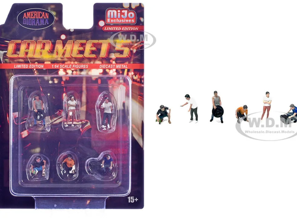 Car Meet 5 6 piece Diecast Figure Set Limited Edition for 1/64 Scale Models by American Diorama