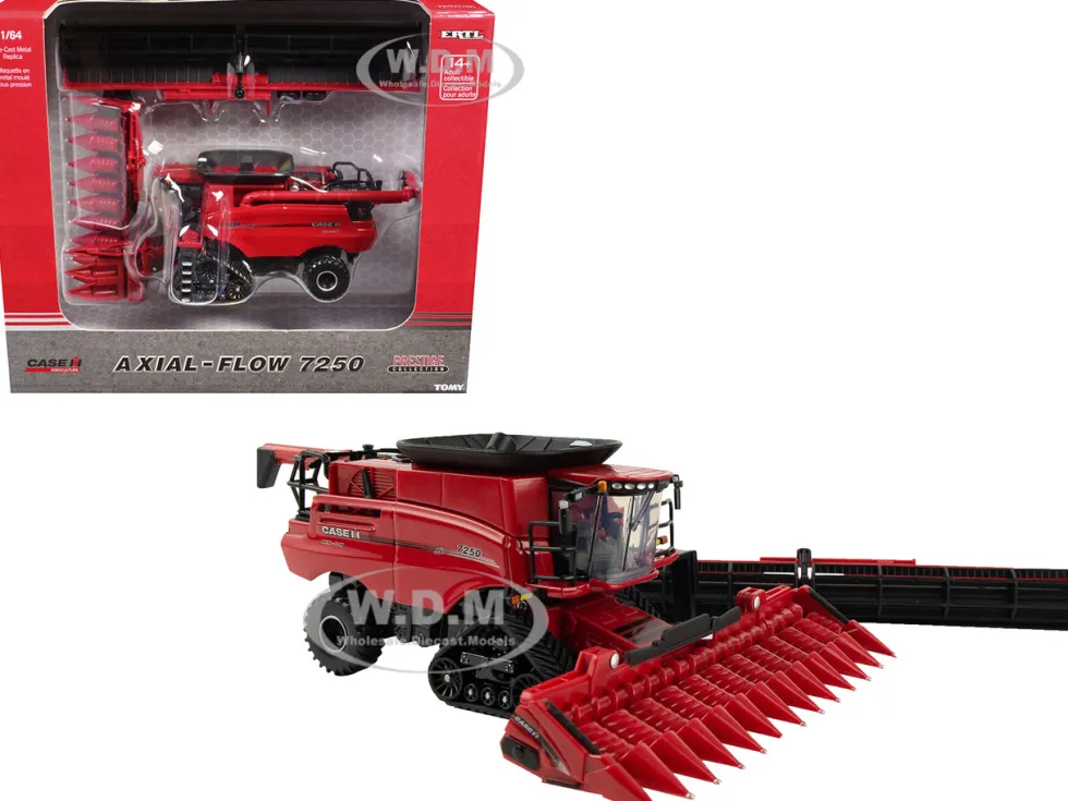 Case IH Axial-Flow 7250 Combine with 12-Row Corn Head and Draper Grain Head Red "Prestige Collection" 1/64 Diecast Model by ERTL TOMY