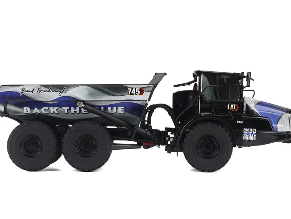 CAT Caterpillar 745 Articulated Dump Truck "Brent Scarbrough & Co. - Back the Blue" Black with Graphics "High Line" Series 1/50 Diecast Model by Diecast Masters