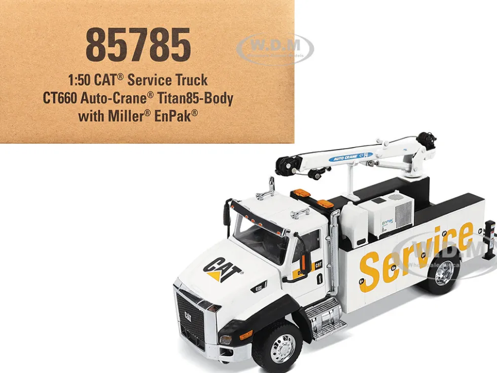 CAT Caterpillar CT660 Auto-Crane Titan 85 Truck with Miller EnPak White "Transport Series" 1/50 Diecast Model by Diecast Masters