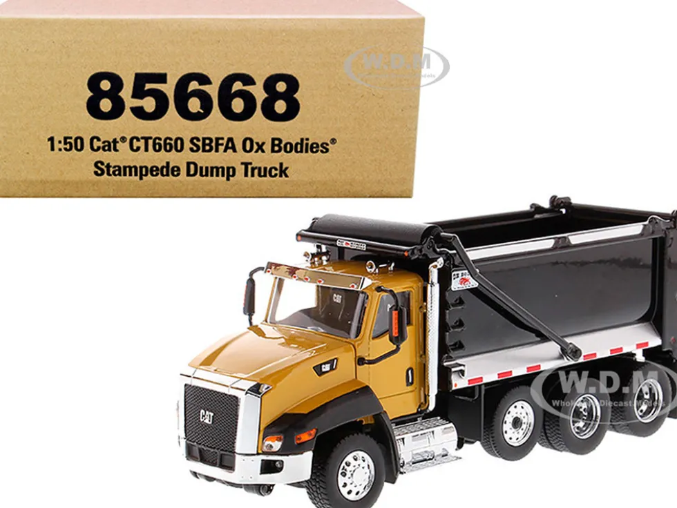 CAT Caterpillar CT660 SBFA Ox Bodies Stampede Dump Truck Yellow Black 1/50 Diecast Model Diecast Masters 85668