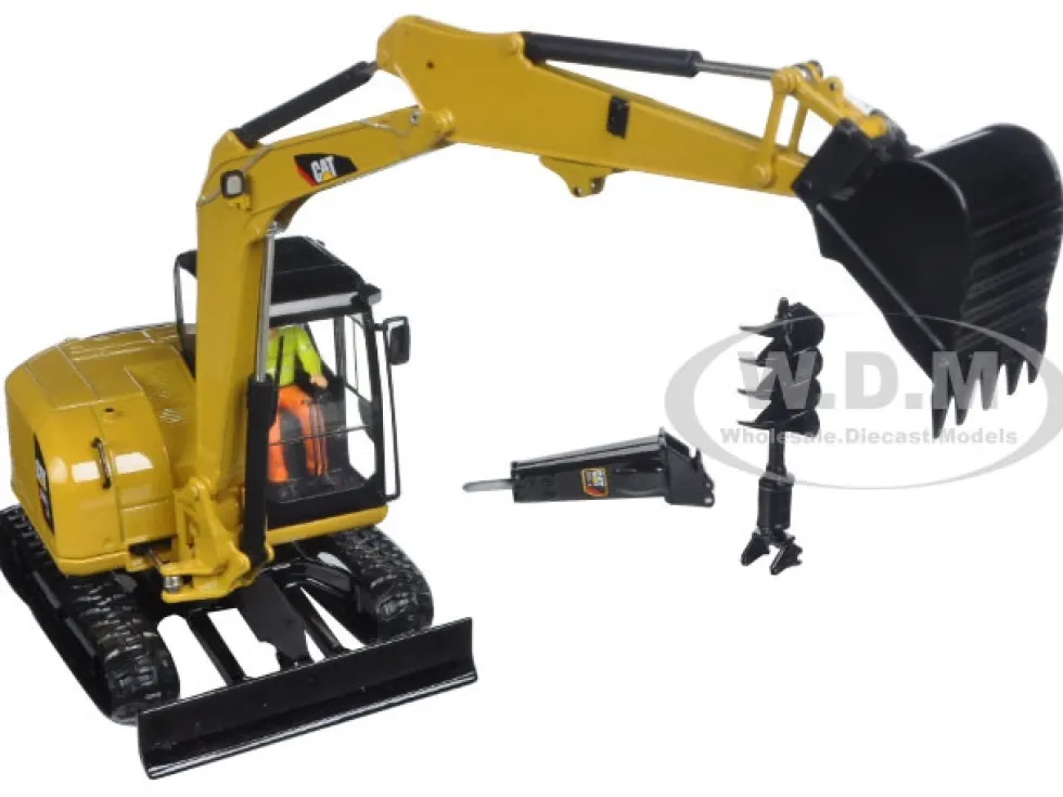 CAT Caterpillar 308E2 CR SB Mini Hydraulic Excavator with Working Tools and Operator High Line Series 1/32 Diecast Model Diecast Masters 85239