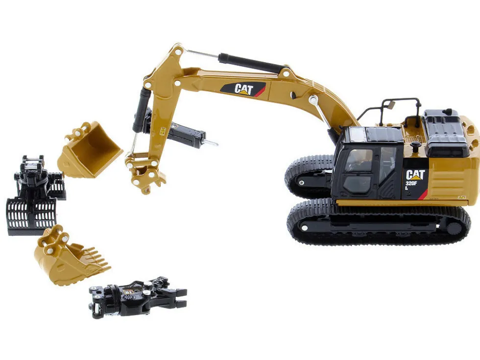 CAT Caterpillar 320F L Hydraulic Tracked Excavator 5 Work Tools Play & Collect! 1/64 Diecast Model Diecast Masters 85636