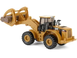 CAT Caterpillar 950G Wheel Loader Yellow with Log Fork and Wood Log Accessories 1/87 (HO) Diecast Model by Diecast Masters