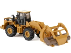 CAT Caterpillar 950G Wheel Loader Yellow with Log Fork and Wood Log Accessories 1/87 (HO) Diecast Model by Diecast Masters